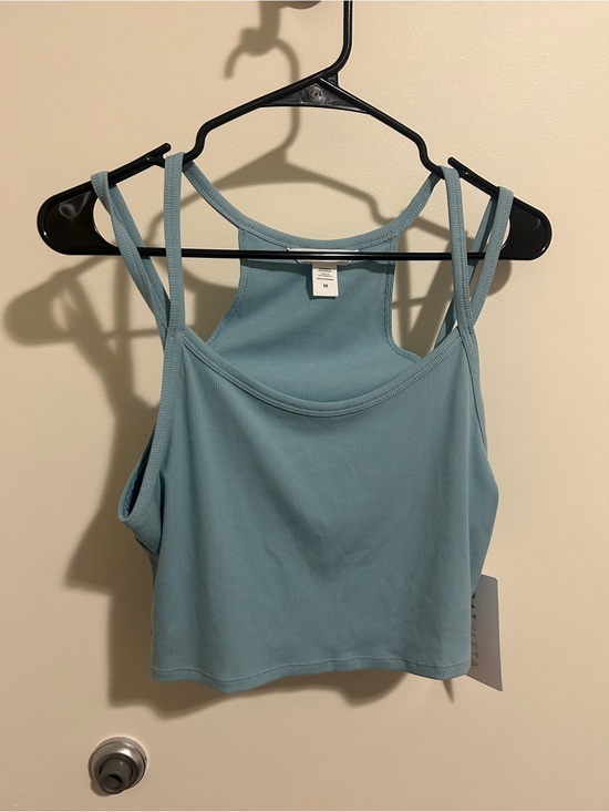 Athleta Tops - New! Athleta Light Blue Signature Rub Wide Binding Tank Crop Tank Medium NWT